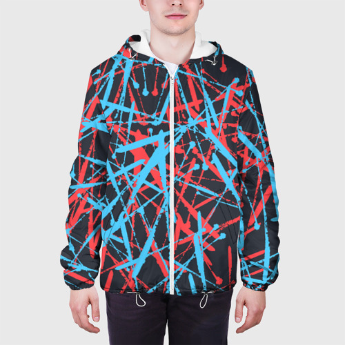 Мужская куртка 3D Синие и красные гранжевые полосы, цвет 3D печать - фото 4