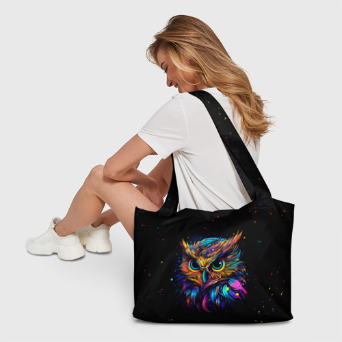 Пляжная сумка 3D Разноцветная цифровая сова - нейросеть - фото 6