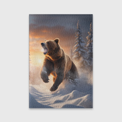 Обложка для паспорта матовая кожа Бурый медведь в лесу