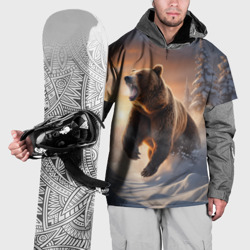 Накидка на куртку 3D Бурый медведь в лесу