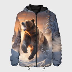 Мужская куртка 3D Бурый медведь в лесу