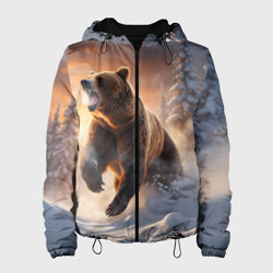 Женская куртка 3D Бурый медведь в лесу