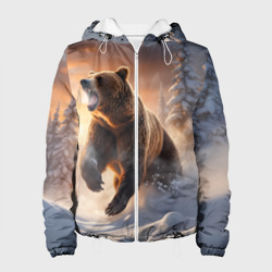 Женская куртка 3D Бурый медведь в лесу