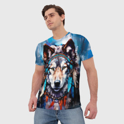 Мужская футболка 3D Волк - индейская поп-культура  - фото 2
