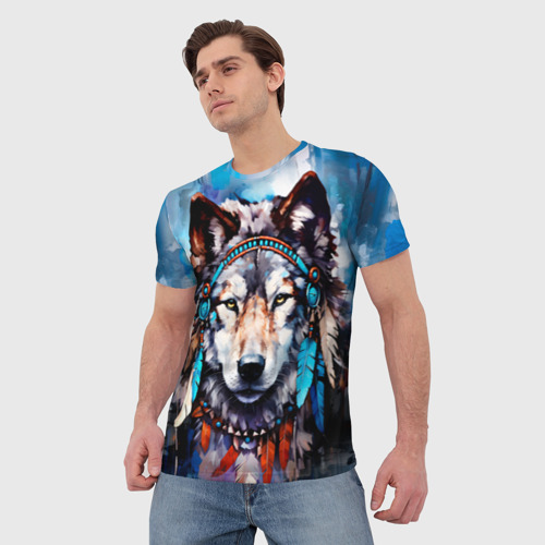 Мужская футболка 3D Волк - индейская поп-культура , цвет 3D печать - фото 3