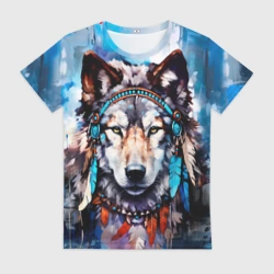Женская футболка 3D Волк шаман - индейская поп-культура 