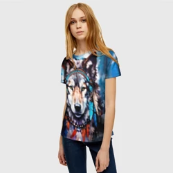 Женская футболка 3D Волк шаман - индейская поп-культура  - фото 2