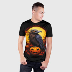 Мужская футболка 3D Slim Halloween - ворон и тыква - фото 2