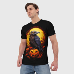 Мужская футболка 3D Halloween - ворон и тыква - фото 2