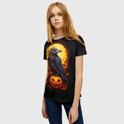 Женская футболка 3D Halloween - ворон и тыква - фото 2