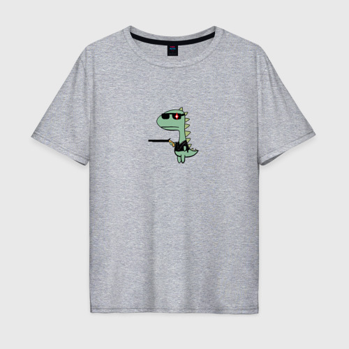 Мужская футболка хлопок Oversize Мультяшный динозавр киборг в очках, цвет меланж