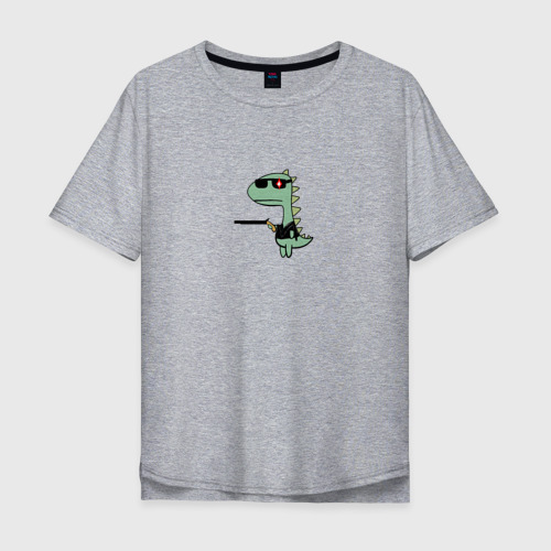 Мужская футболка хлопок Oversize с принтом Мультяшный динозавр киборг в очках, вид спереди #2