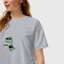 Женская футболка хлопок Oversize Мультяшный динозавр киборг в очках - фото 2