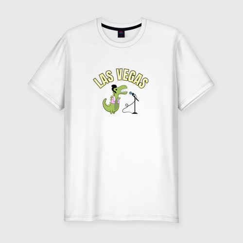 Мужская футболка хлопок Slim Мультяшный динозавр Элвис с вывеской Las Vegas, цвет белый