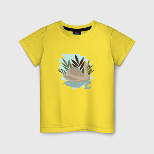 Детская футболка хлопок с принтом Лебедь в пруду, вид спереди #2