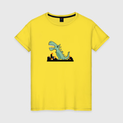 Женская футболка хлопок Динозавр годзилла крушит город