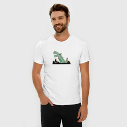 Мужская футболка хлопок Slim Динозавр годзилла крушит город - фото 2