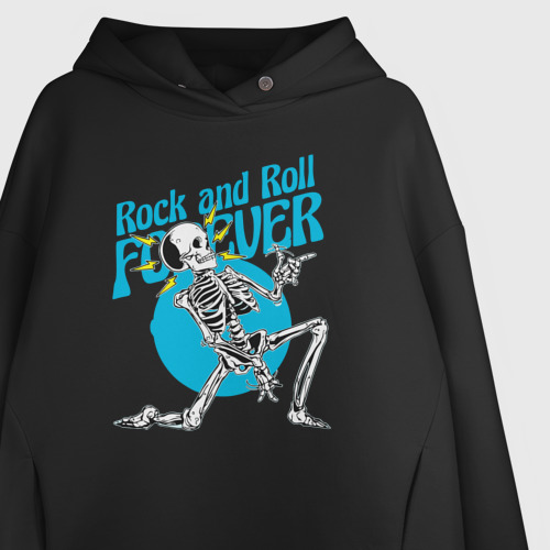 Женское худи Oversize хлопок Rock and roll forever quote, цвет черный - фото 3