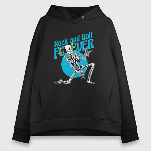 Женское худи Oversize хлопок Rock and roll forever quote, цвет черный