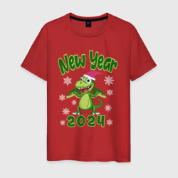 Мужская футболка хлопок Год зеленого деревянного дракона 2024