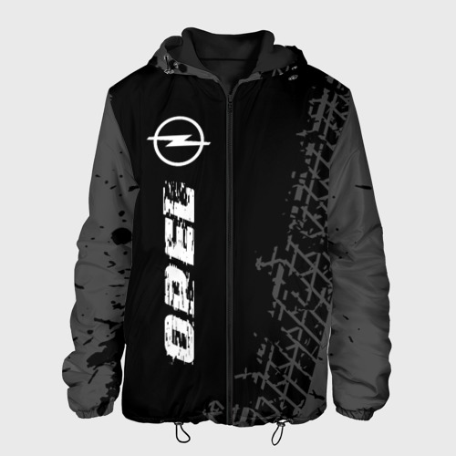 Мужская куртка 3D Opel speed на темном фоне со следами шин: по-вертикали, цвет 3D печать