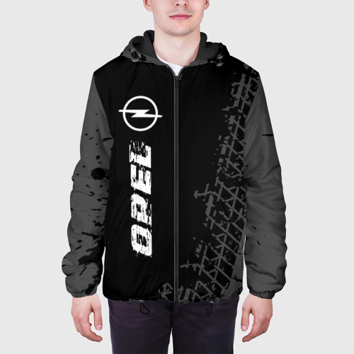Мужская куртка 3D Opel speed на темном фоне со следами шин: по-вертикали, цвет 3D печать - фото 4