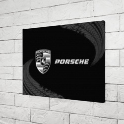 Холст прямоугольный Porsche speed на темном фоне со следами шин по-горизонтали - фото 2