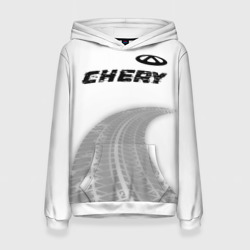 Женская толстовка 3D Chery speed на светлом фоне со следами шин посередине