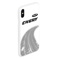 Чехол для iPhone XS Max матовый Chery speed на светлом фоне со следами шин посередине - фото 2