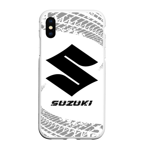 Чехол для iPhone XS Max матовый Suzuki speed на светлом фоне со следами шин