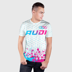 Мужская футболка 3D Slim Audi neon gradient style: символ сверху - фото 2