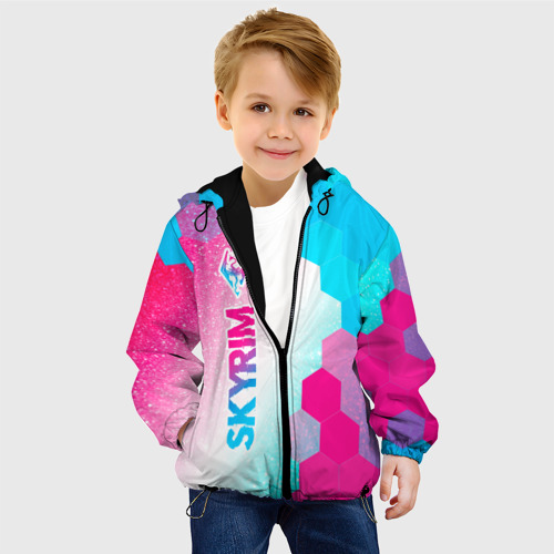 Детская куртка 3D Skyrim neon gradient style: по-вертикали, цвет черный - фото 3