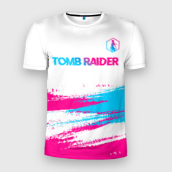 Мужская футболка 3D Slim Tomb Raider neon gradient style посередине