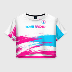 Женская футболка Crop-top 3D Tomb Raider neon gradient style посередине