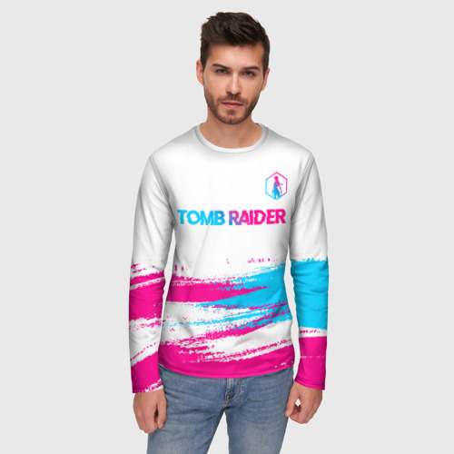 Мужской лонгслив 3D Tomb Raider neon gradient style посередине, цвет 3D печать - фото 3