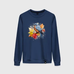 Женский свитшот хлопок Птичка и осенние листья