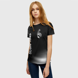 Женская футболка 3D Scorpions glitch на темном фоне вертикально - фото 2