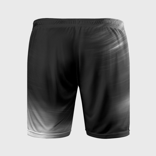 Мужские шорты спортивные с принтом Scorpions glitch на темном фоне вертикально, вид сзади #1