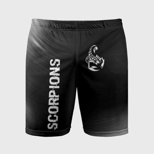 Мужские шорты спортивные с принтом Scorpions glitch на темном фоне вертикально, вид спереди #2