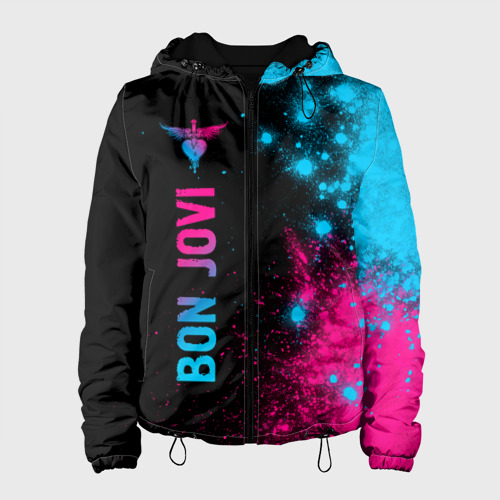 Женская куртка 3D Bon Jovi - neon gradient: по-вертикали, цвет черный