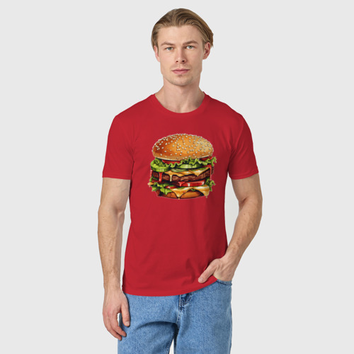 Мужская футболка хлопок с принтом Огромный гамбургер, фото на моделе #1