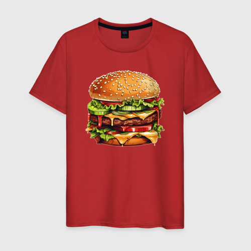 Мужская футболка хлопок с принтом Огромный гамбургер, вид спереди #2