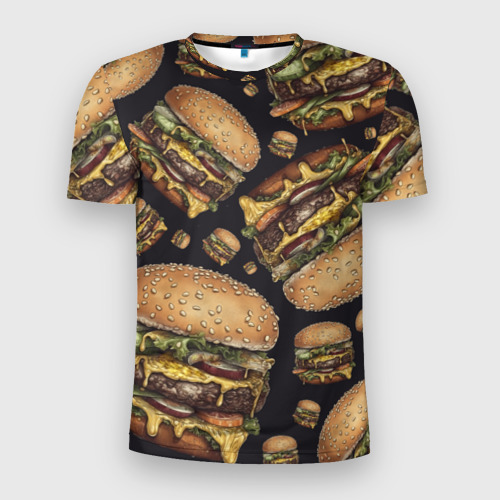 Мужская футболка 3D Slim с принтом Аппетитные чизбургеры, вид спереди #2