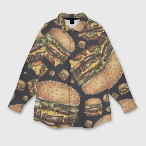 Женская рубашка oversize 3D с принтом Аппетитные чизбургеры, вид спереди #2