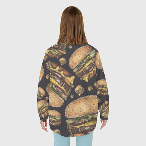 Женская рубашка oversize 3D с принтом Аппетитные чизбургеры, вид сзади #2