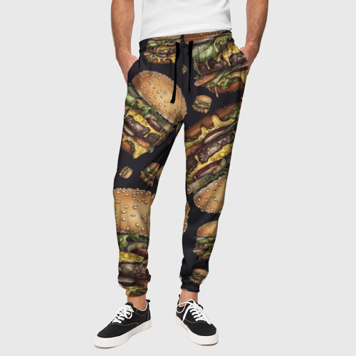 Мужские брюки 3D с принтом Аппетитные чизбургеры, вид сбоку #3