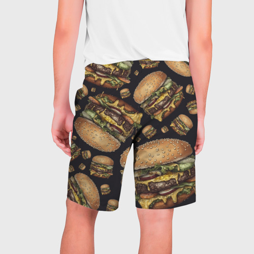 Мужские шорты 3D с принтом Аппетитные чизбургеры, вид сзади #1