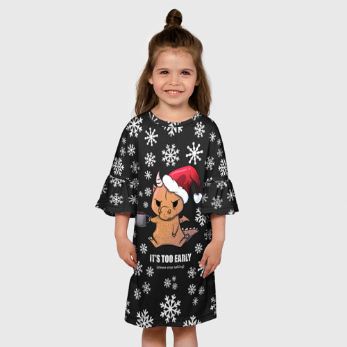 Детское платье 3D с принтом Дракон с кофе, вид сбоку #3