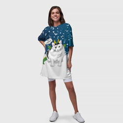Платье с принтом Я дракон — кот для женщины, вид на модели спереди №3. Цвет основы: белый