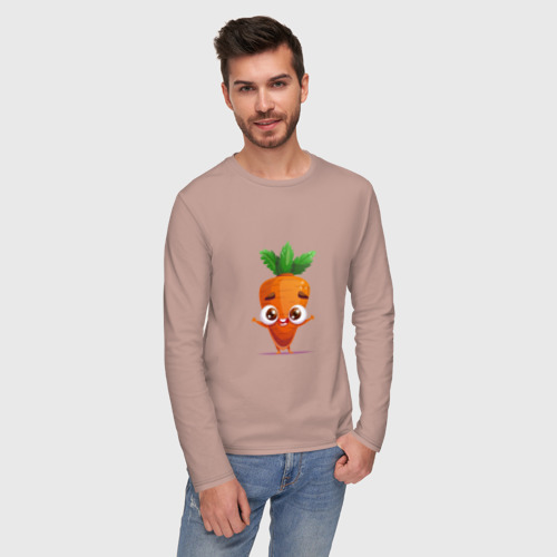Мужской лонгслив хлопок с принтом Морковка кавайная, фото на моделе #1